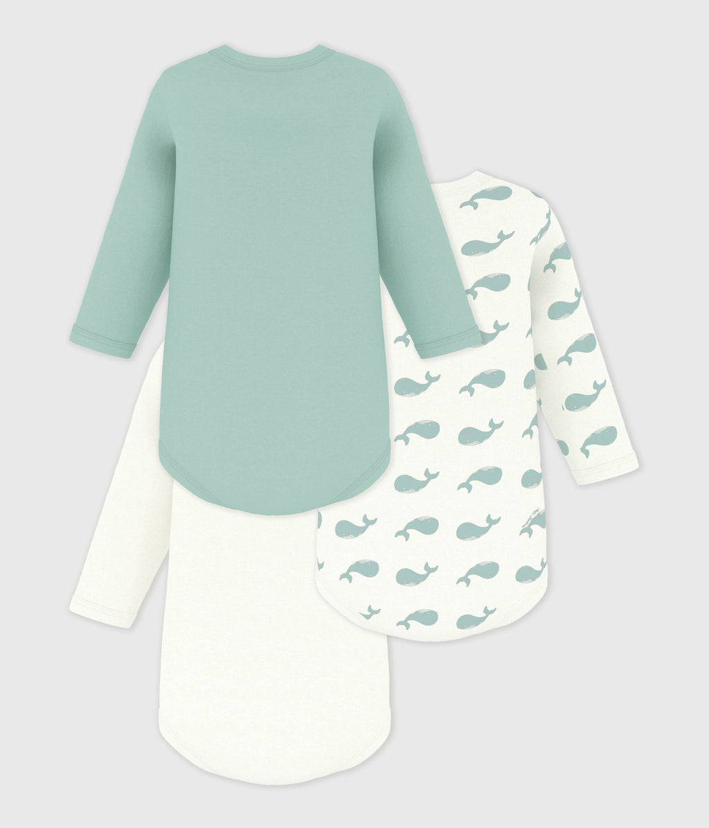 Lot de bodies manches longues en coton imprimé baleines bébé – D1