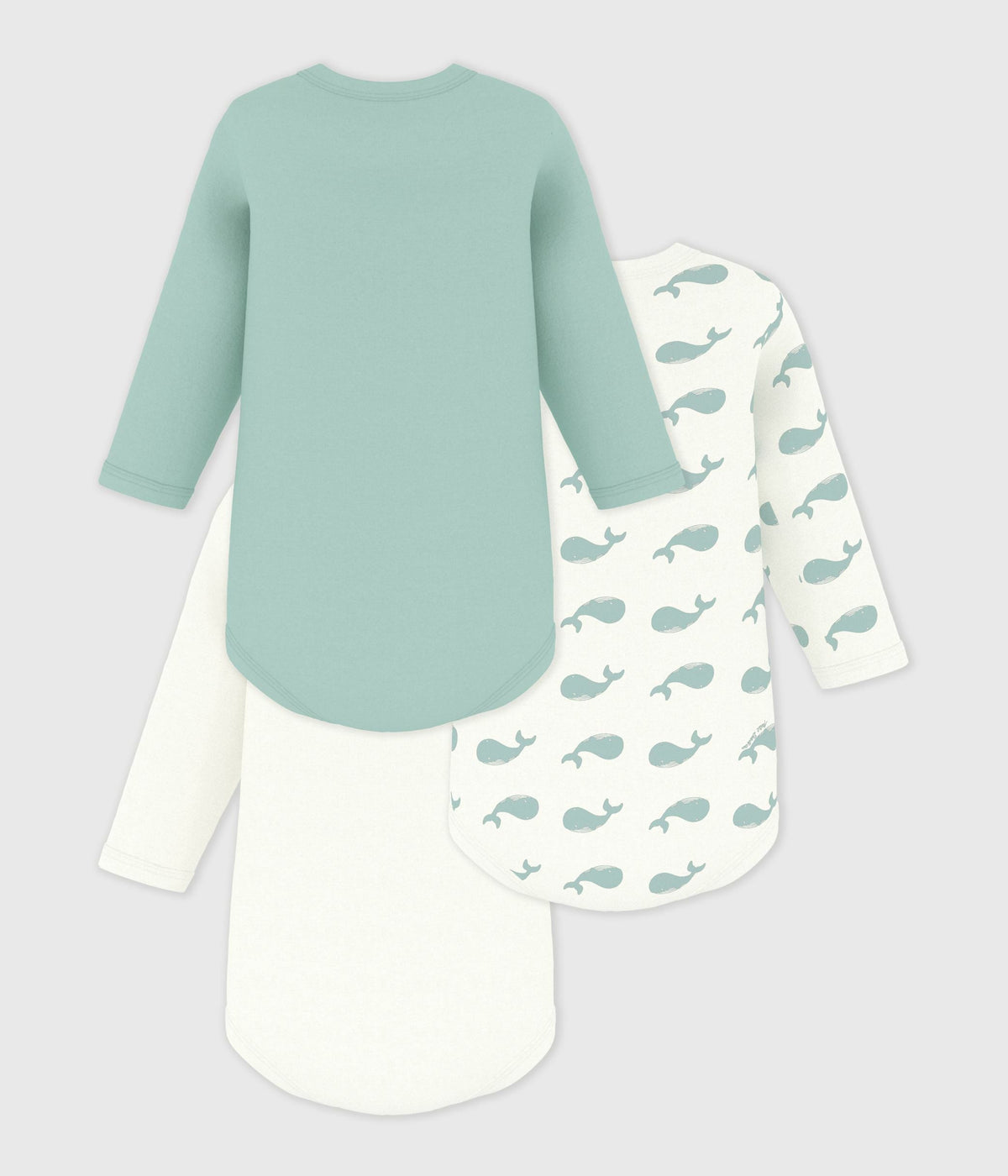 Lot de bodies manches longues en coton imprimé baleines bébé – D1