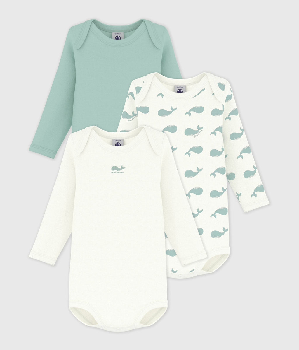 Lot de bodies manches longues en coton imprimé baleines bébé – F1