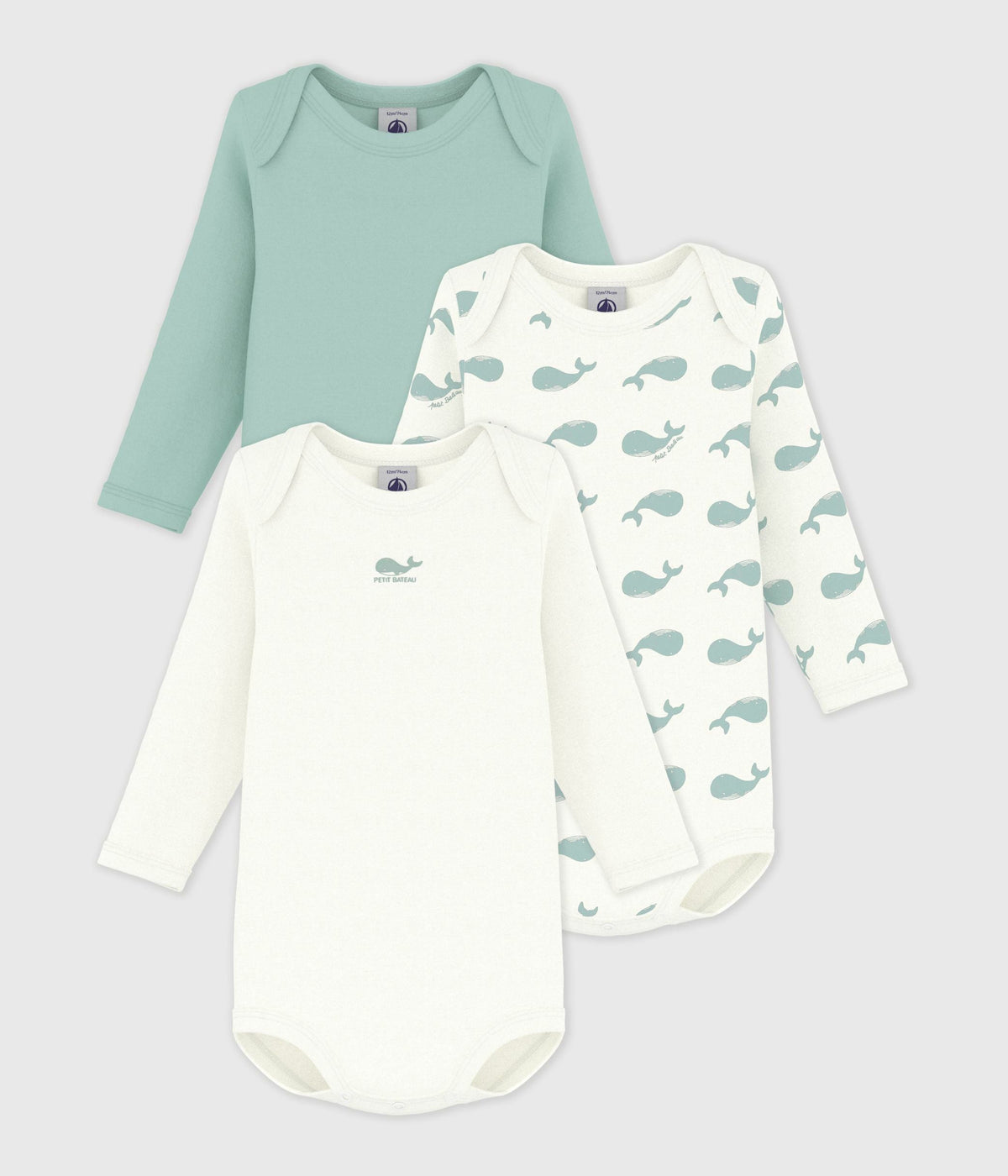 Lot de bodies manches longues en coton imprimé baleines bébé – F1
