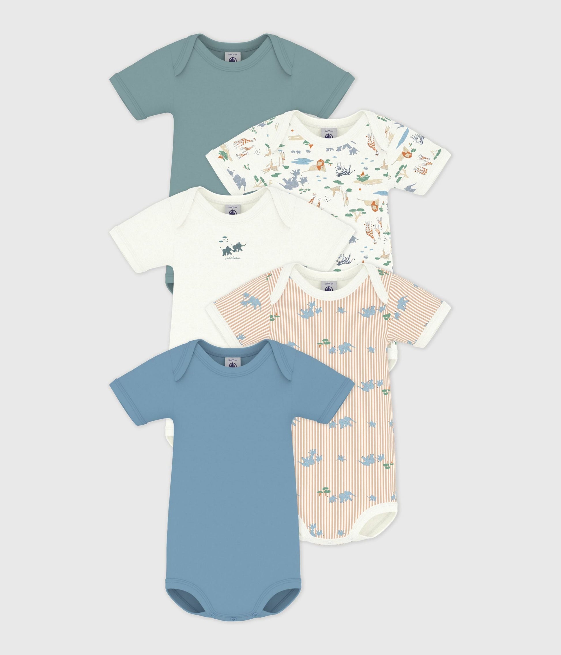 Lot de bodies manches courtes en coton imprimé bébé – F1
