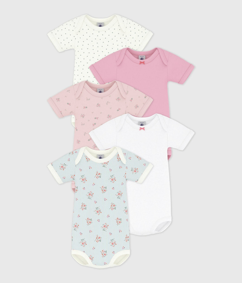 Lot de bodies manches courtes en coton imprimé fleuri bébé – F1