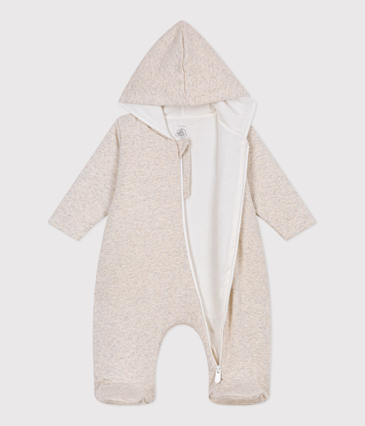 Combinaison ouatinée bébé à capuche et pieds, unie – F2