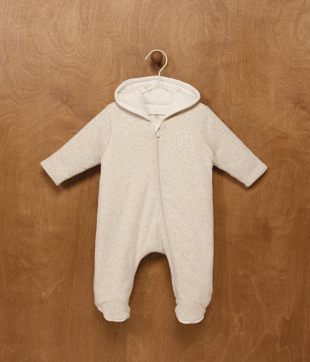 Combinaison ouatinée bébé à capuche et pieds, unie – J1