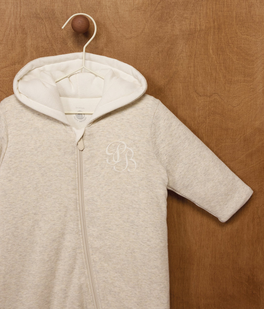 Combinaison ouatinée bébé à capuche et pieds, unie – J2