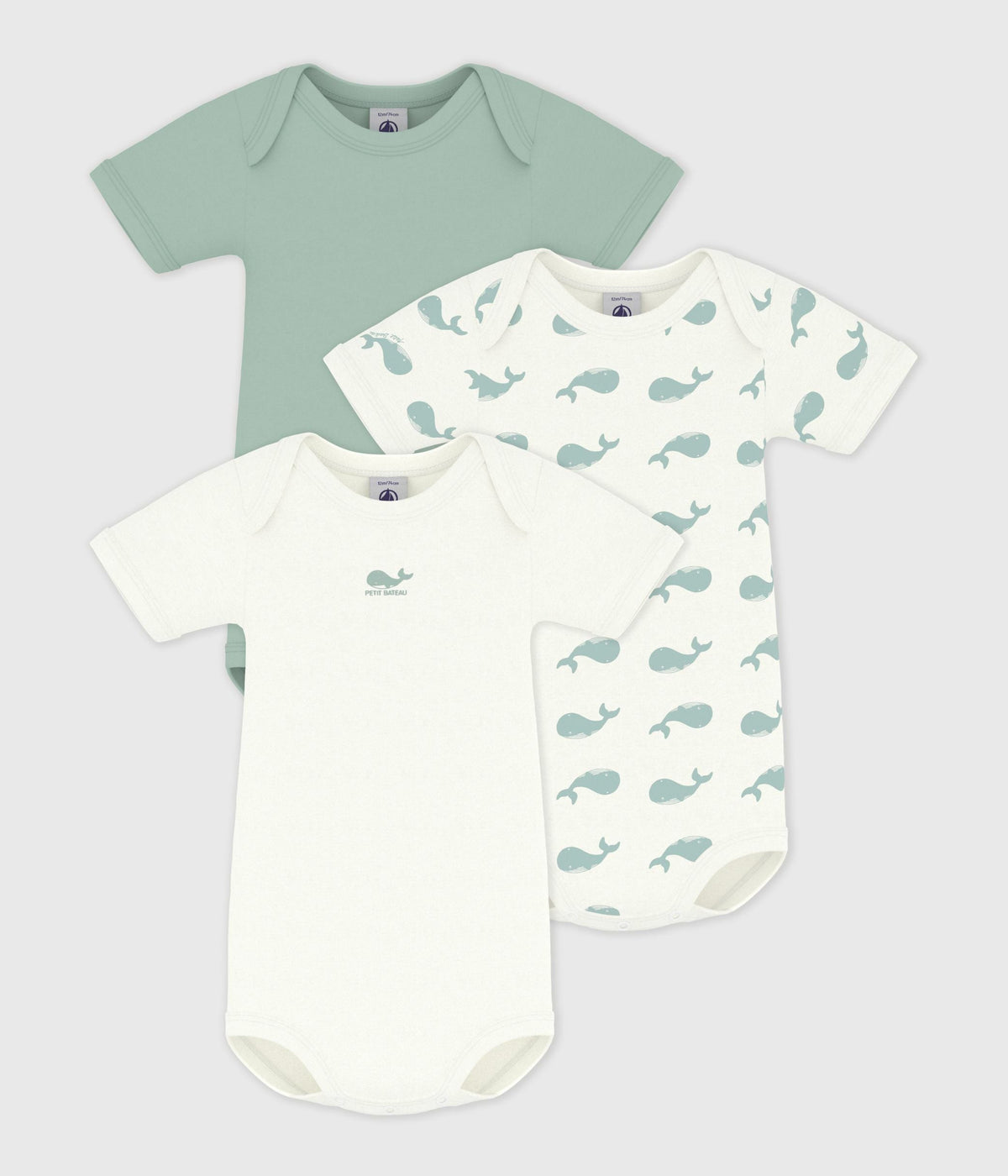 Lot de bodies manches courtes en coton imprimé baleines bébé – F1