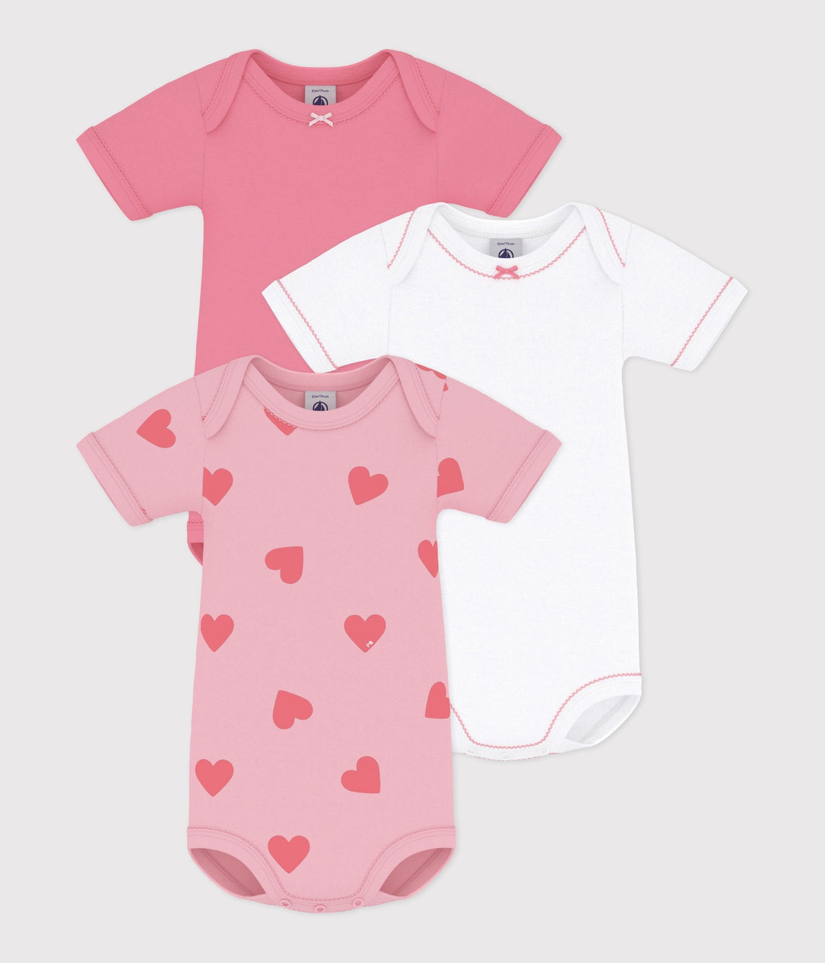 Lot de bodies manches courtes en coton imprimé cœur bébé – F1