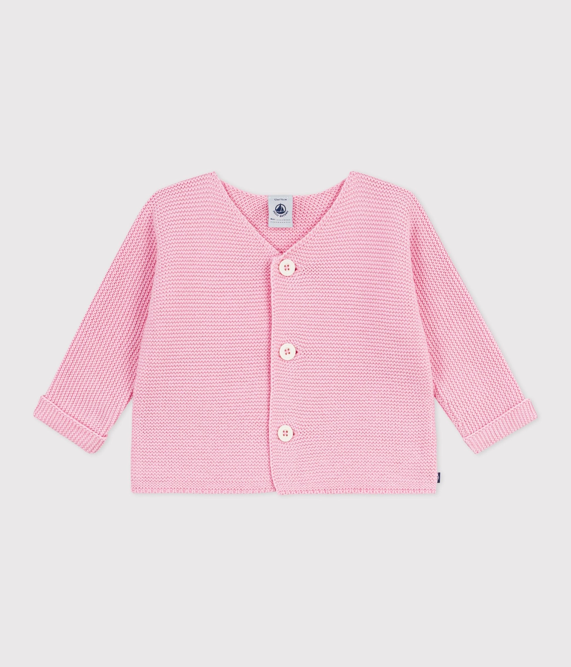 Cardigan bébé tricot point mousse en coton – F1