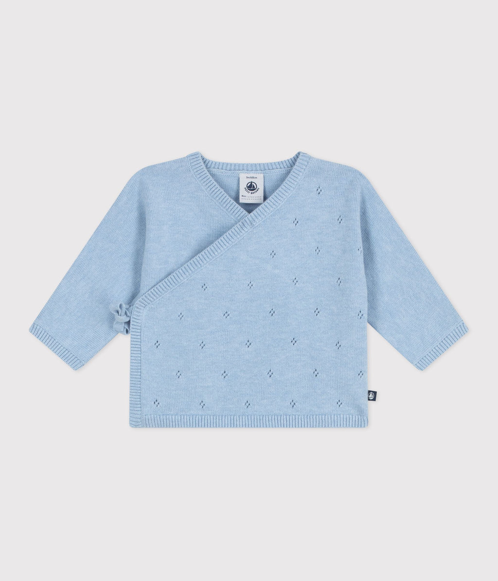 Brassière bébé cache-cœur ajourée en tricot laine et coton – F1