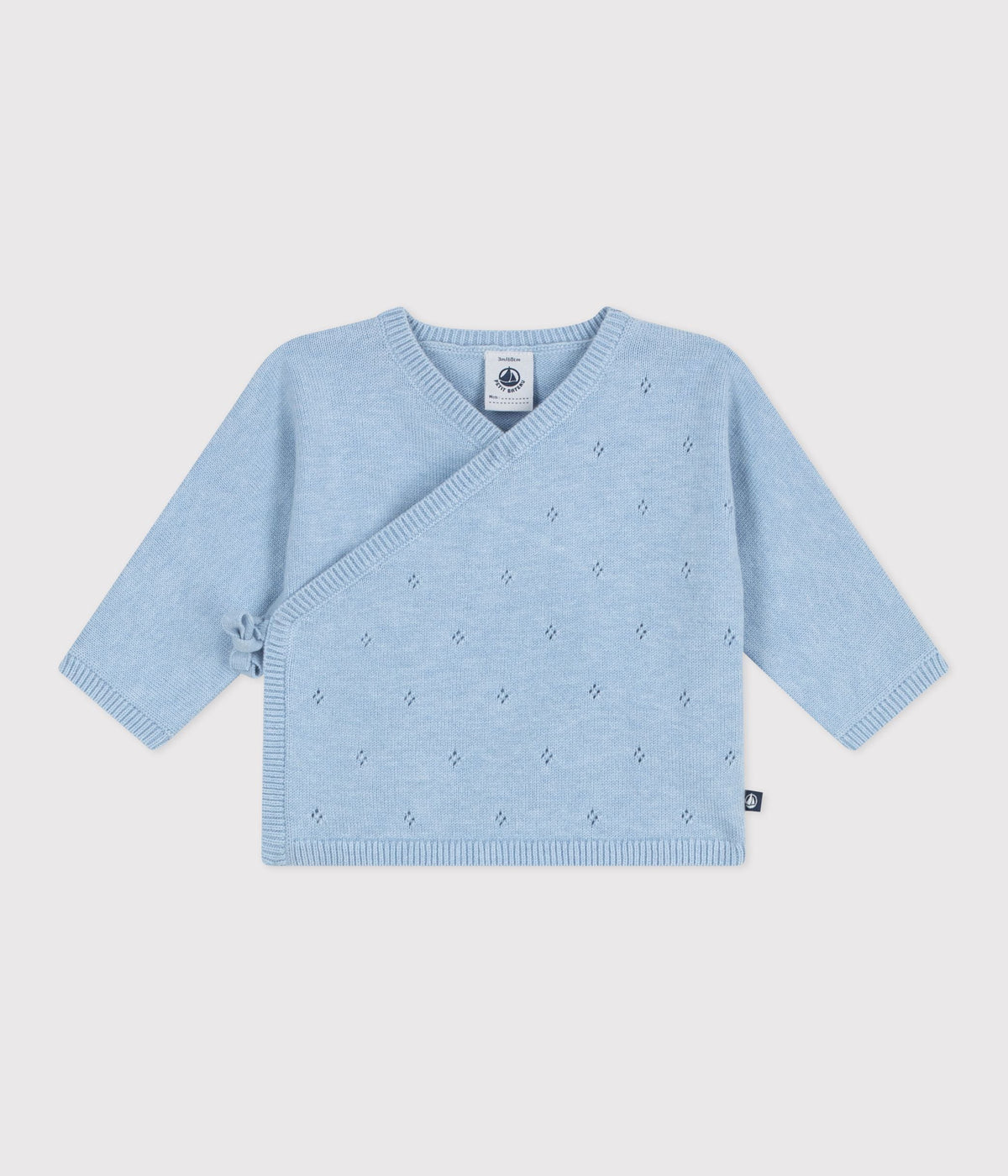 Brassière bébé cache-cœur ajourée en tricot laine et coton – F1