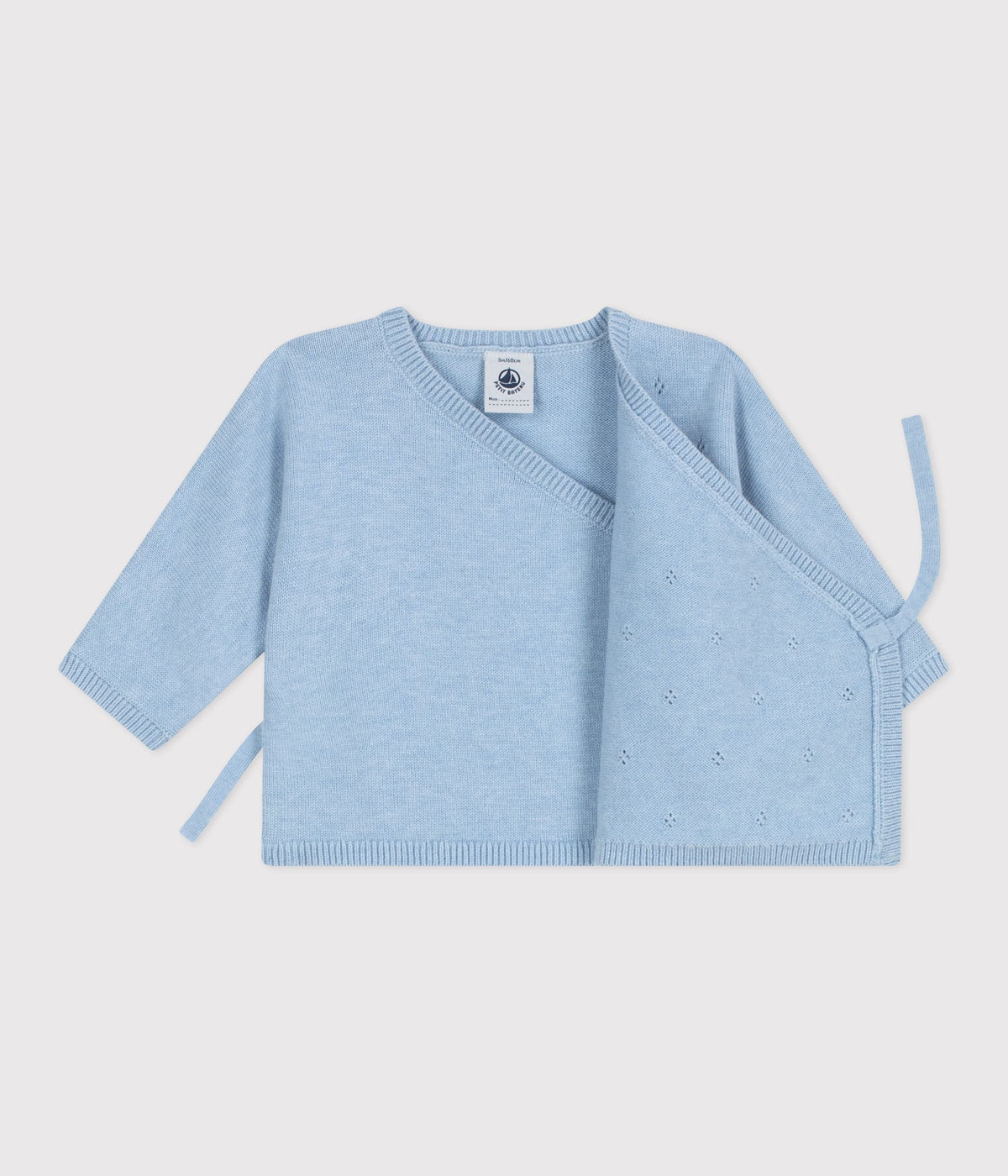 Brassière bébé cache-cœur ajourée en tricot laine et coton – F2