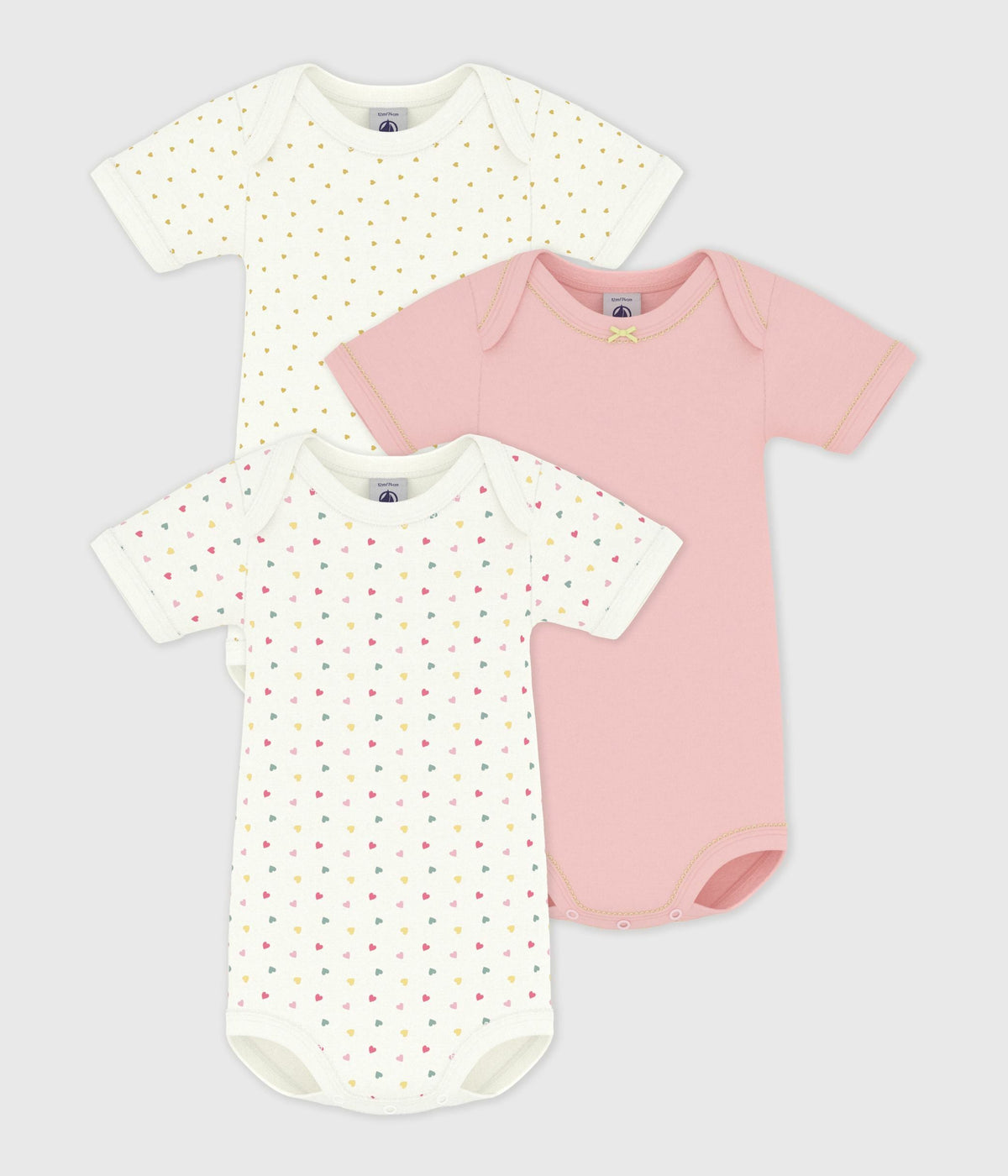 Lot de bodies manches courtes en coton imprimé mini cœur bébé – F1