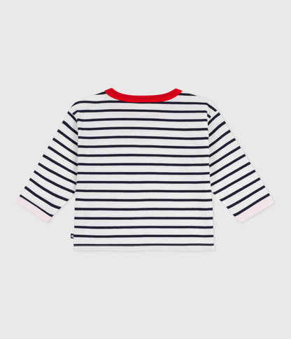 Tee-shirt bébé en coton manches longues, rayure marinière – D1