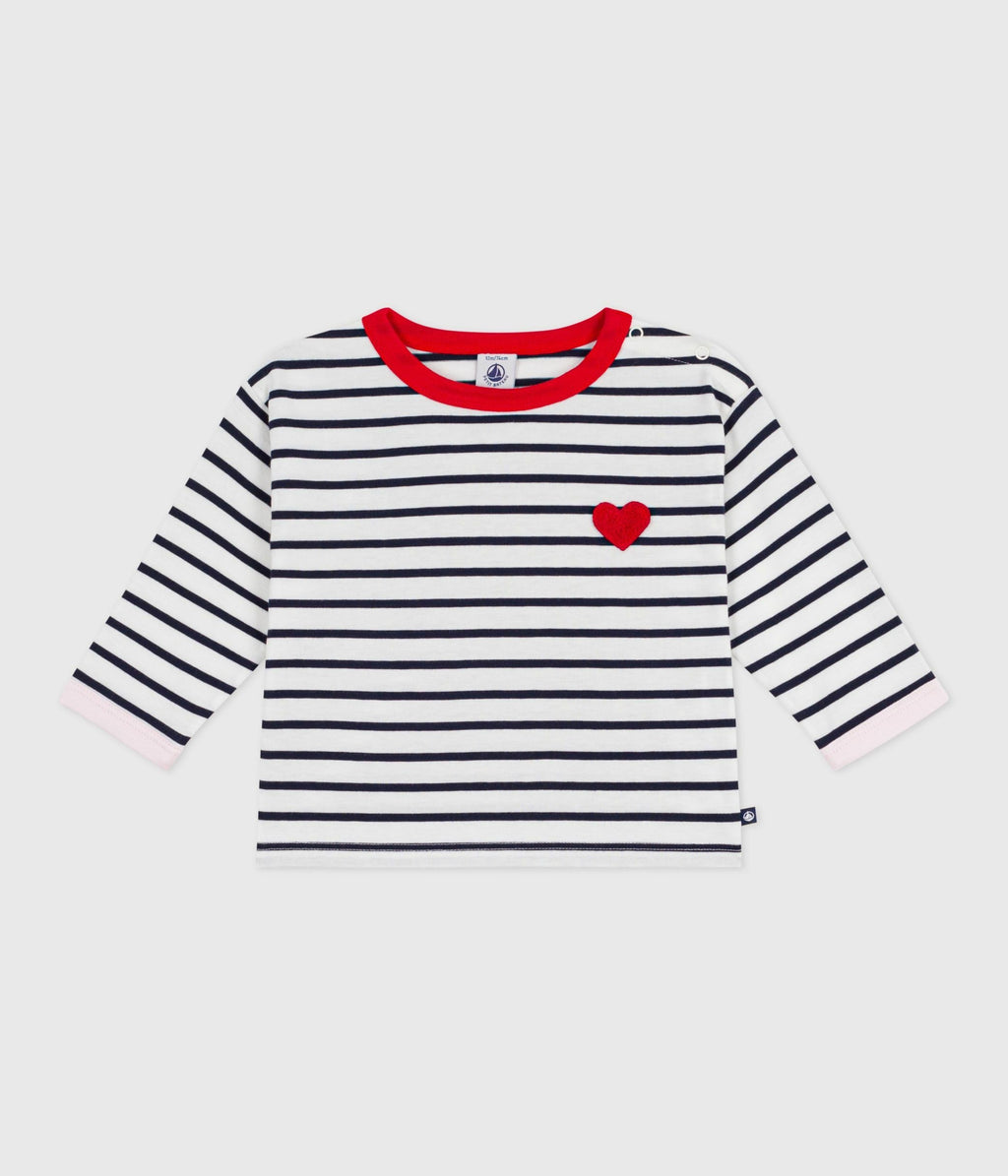 Tee-shirt bébé en coton manches longues, rayure marinière – F1