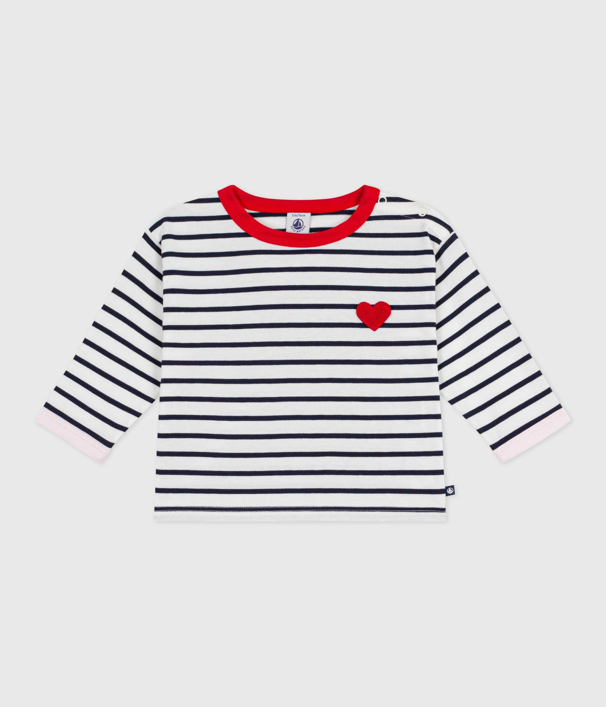 Tee-shirt bébé en coton manches longues, rayure marinière – F1