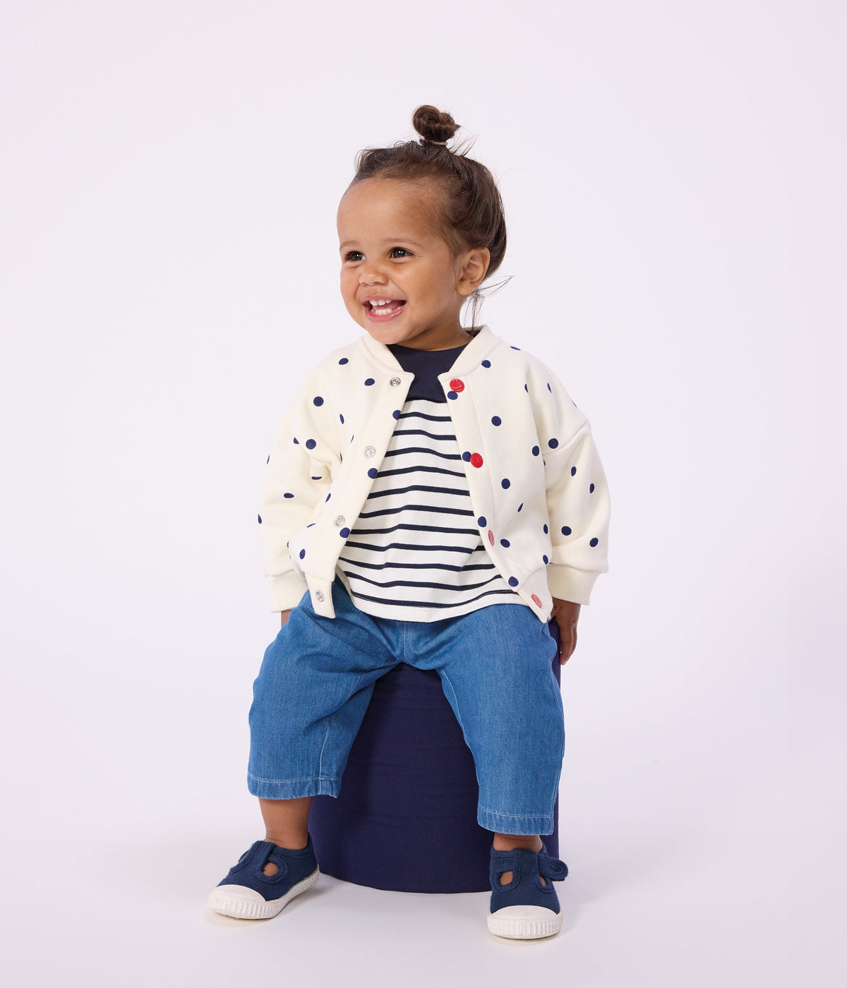 Veste teddy bébé en coton, imprimée à pois – J1