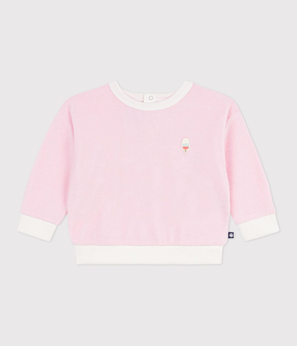 Sweatshirt à capuche bébé en coton, uni et badge glace – F1