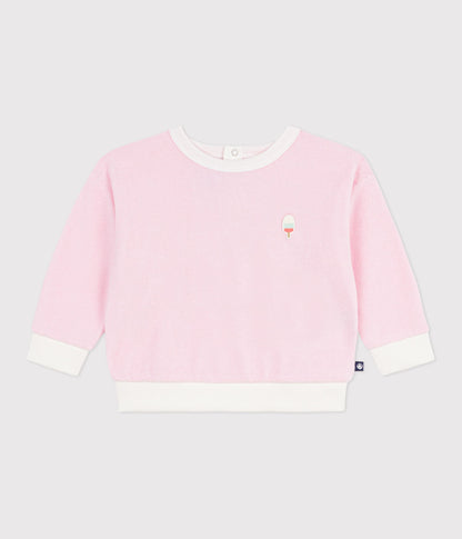 Sweatshirt à capuche bébé en coton, uni et badge glace – F1