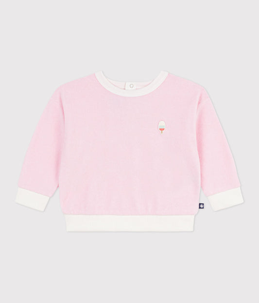 Sweatshirt à capuche bébé en coton, uni et badge glace – F1