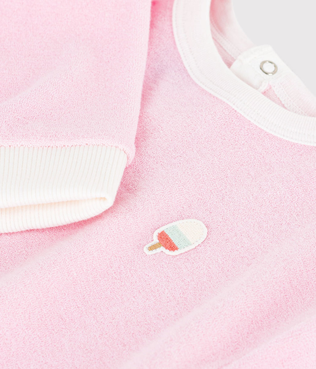 Sweatshirt à capuche bébé en coton, uni et badge glace – Z1