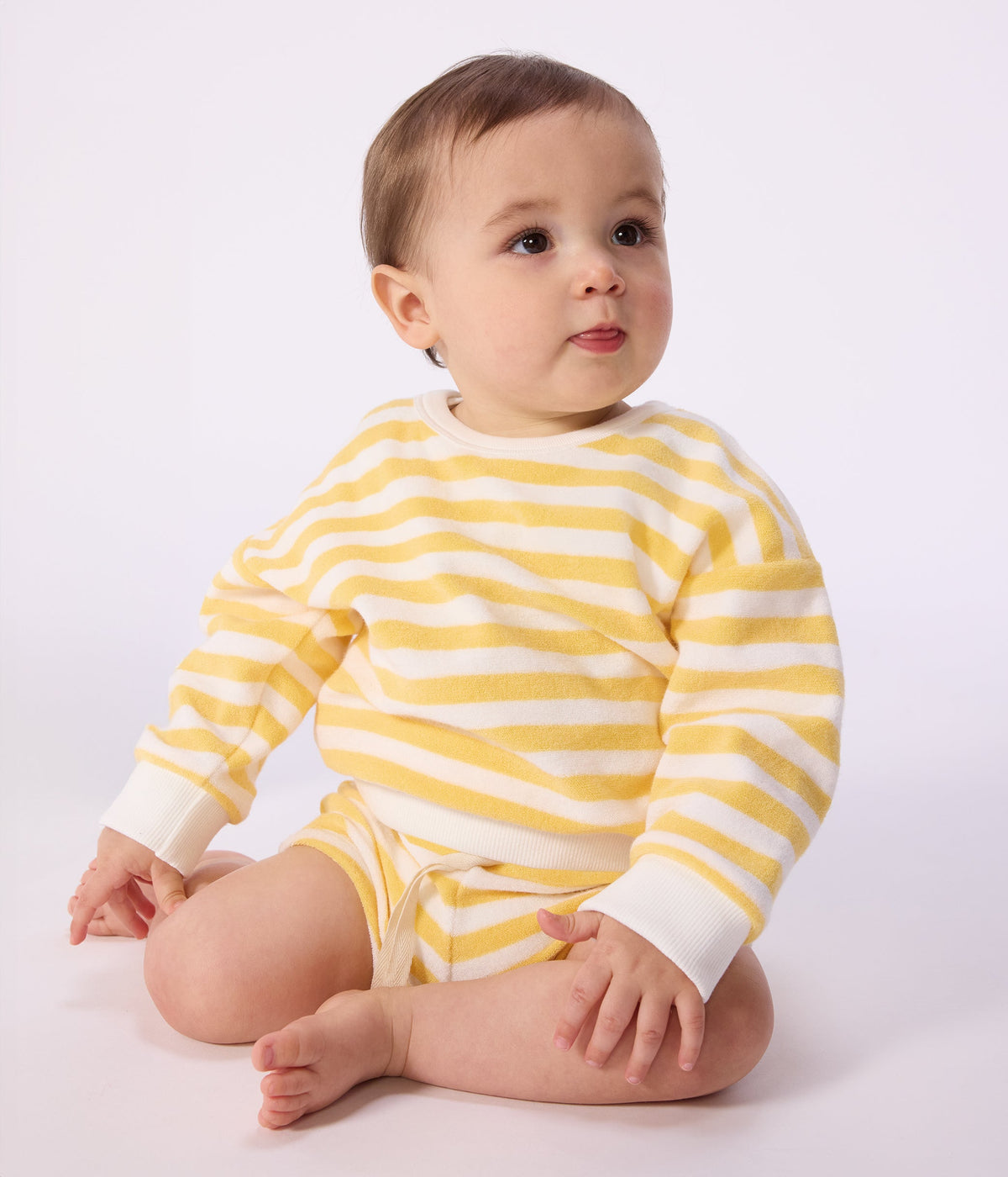 Sweatshirt à capuche bébé en coton rayé – J1
