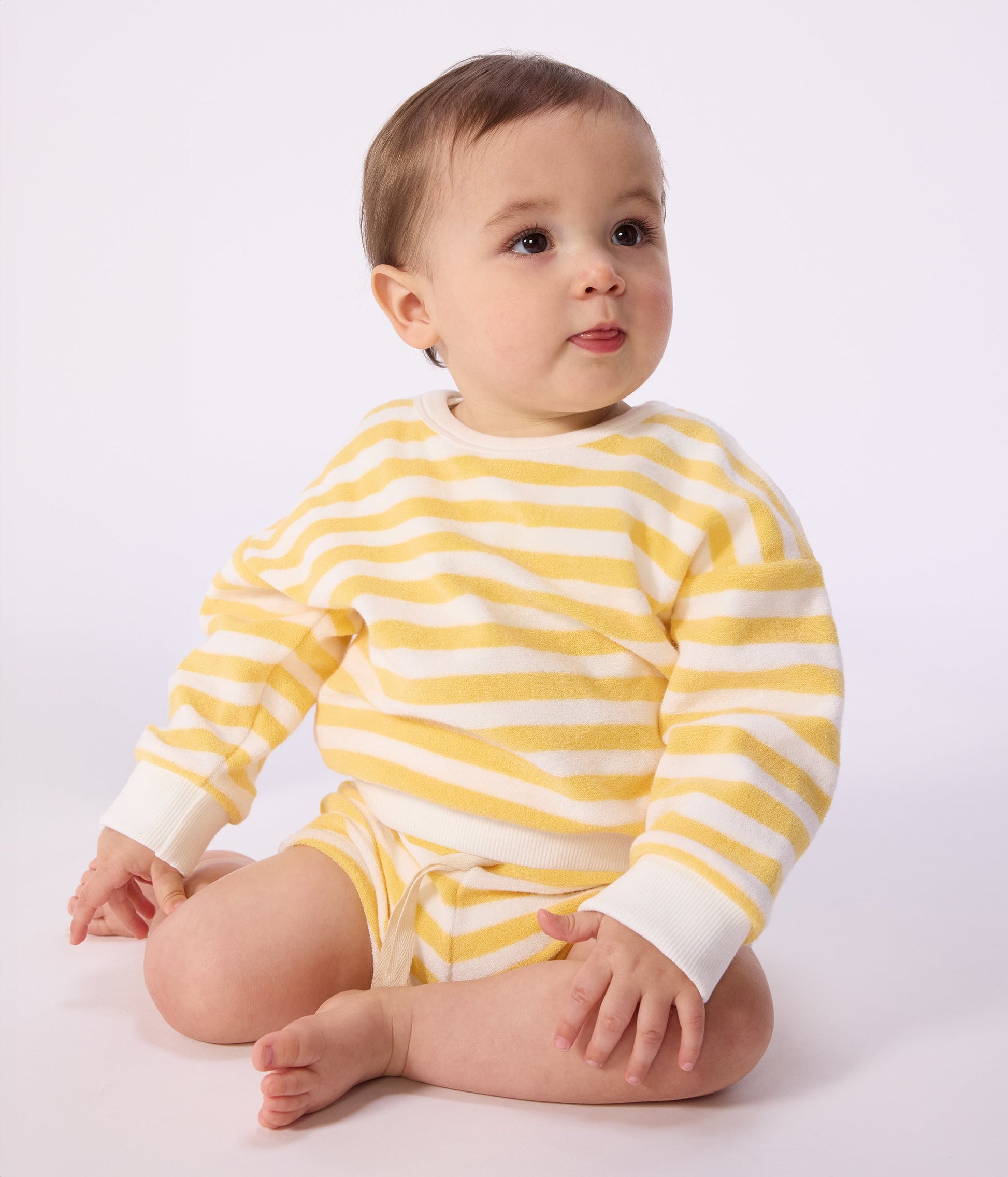 Sweatshirt à capuche bébé en coton rayé – J1