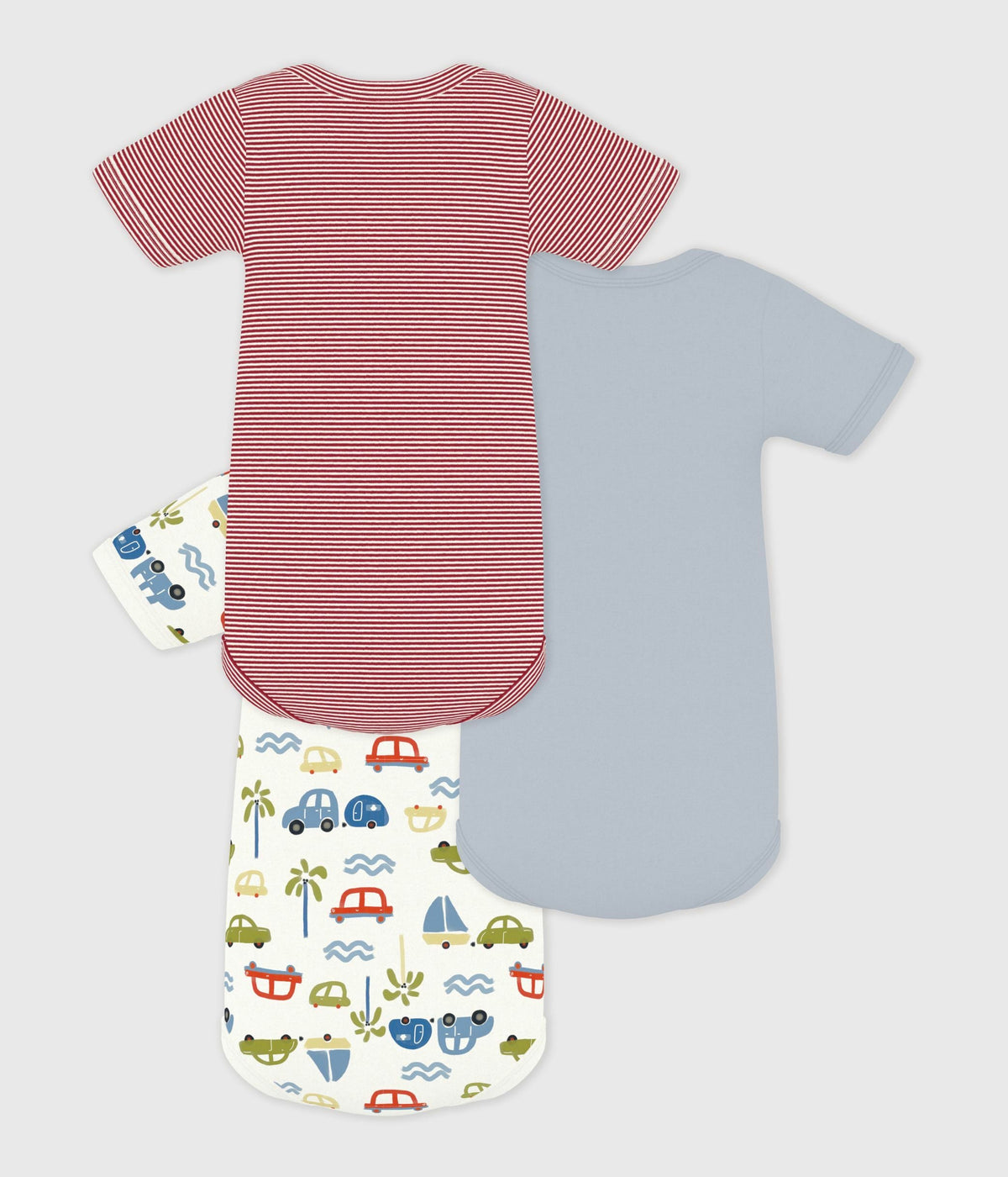 Lot de bodies manches courtes en coton imprimé voiture bébé – D1
