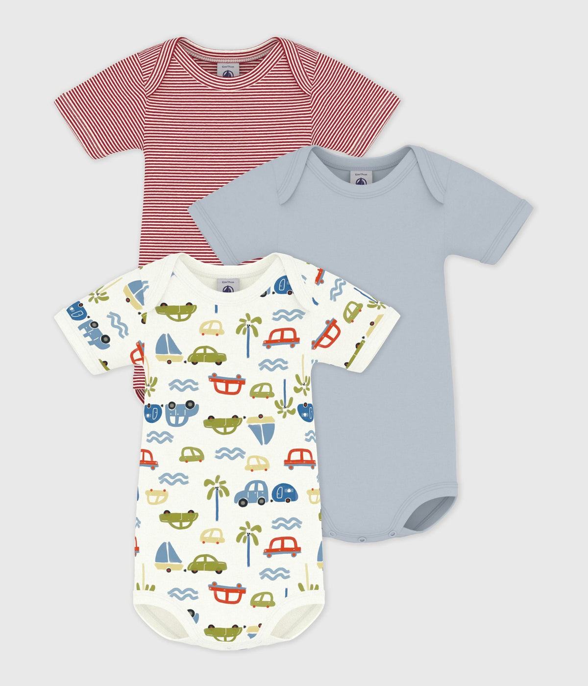 Lot de bodies manches courtes en coton imprimé voiture bébé – F1