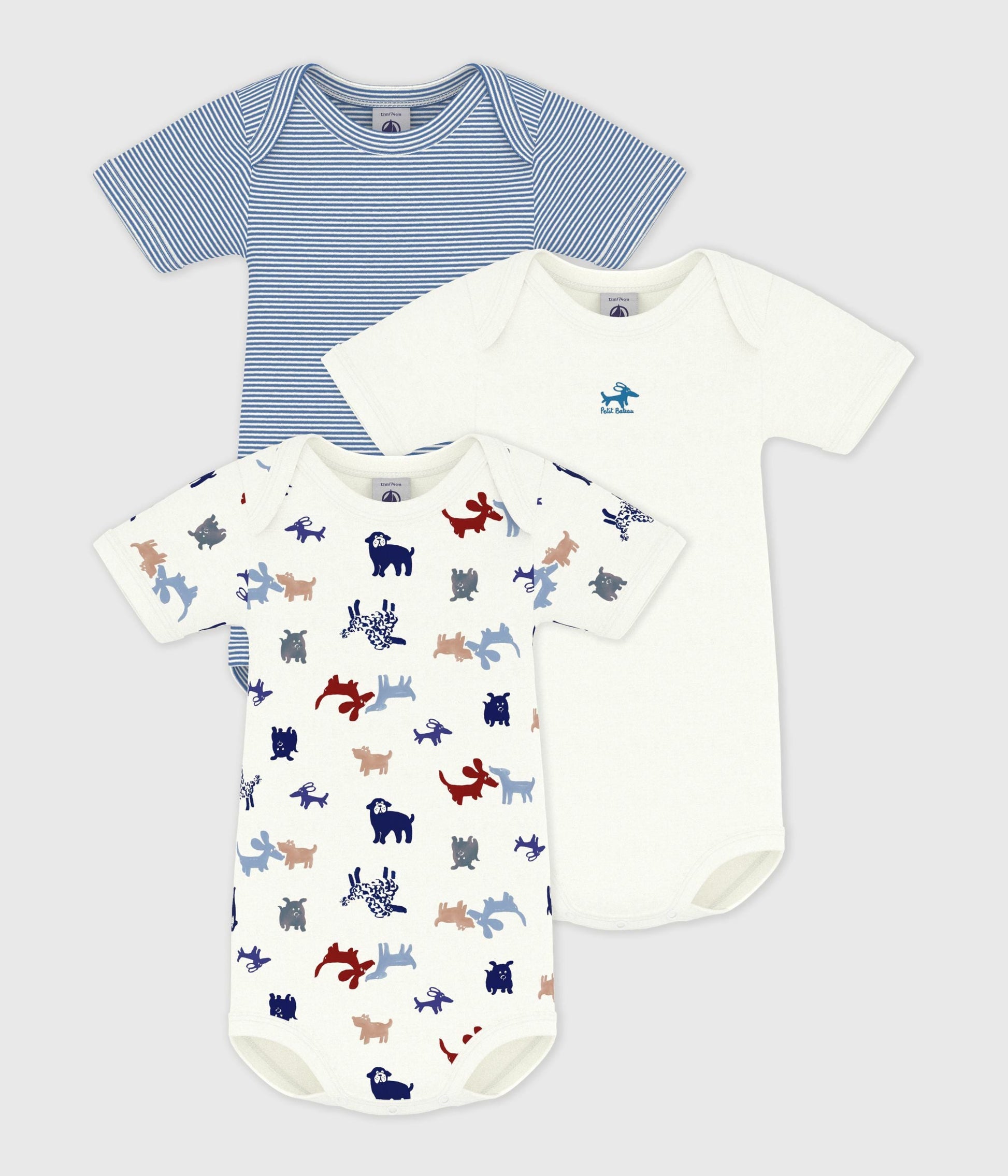 Lot de bodies manches courtes en coton imprimé chiens bébé – F1