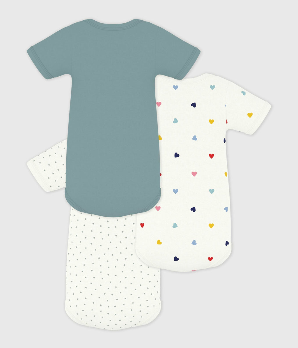 Lot de bodies manches courtes en coton imprimé cœur bébé – D1