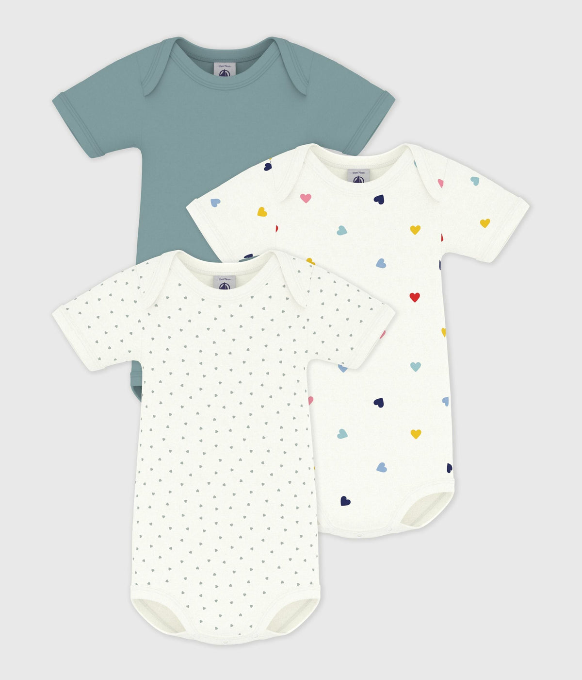 Lot de bodies manches courtes en coton imprimé cœur bébé – F1