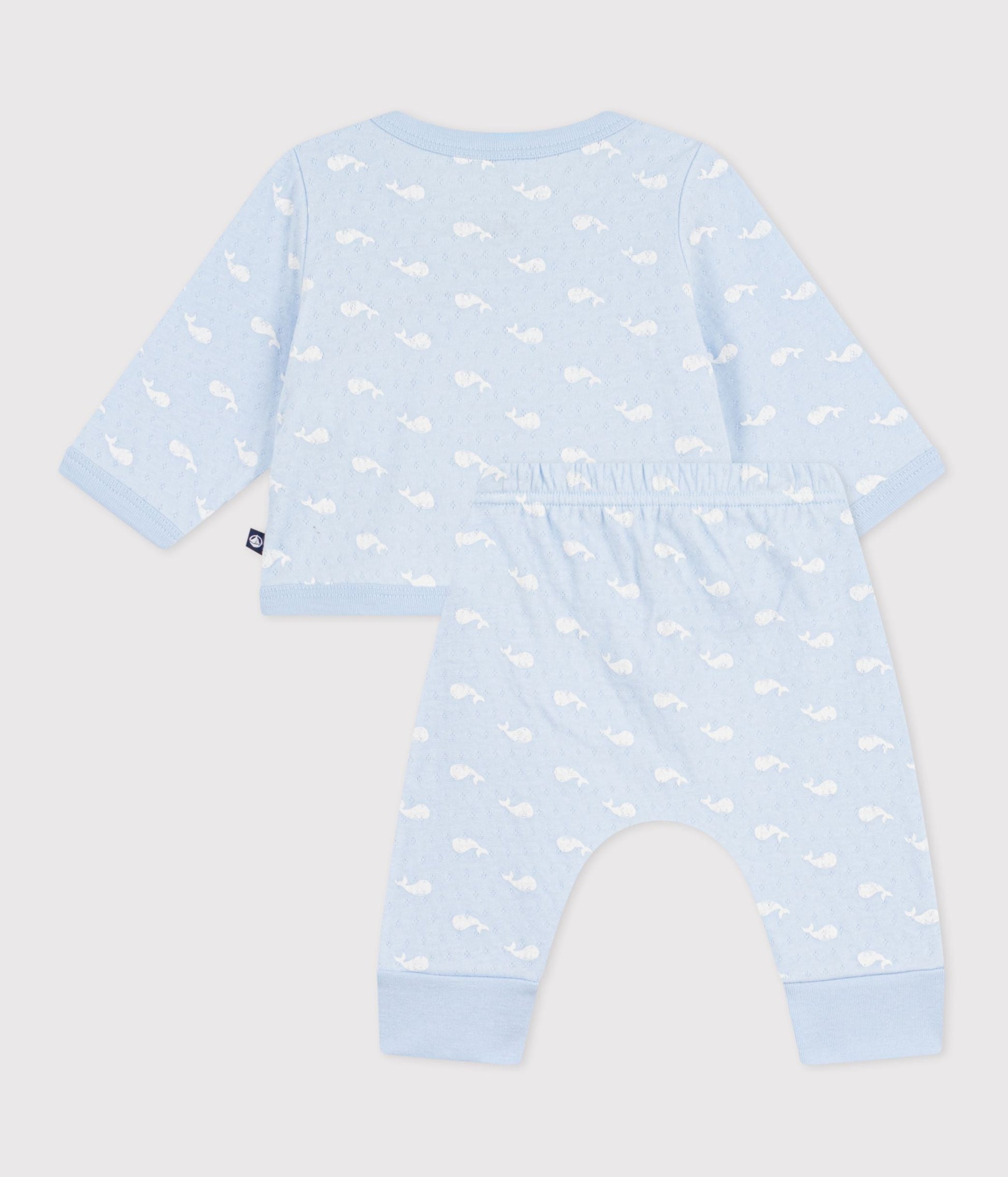 Ensemble long 2 pièces bébé en coton, imprimés baleines – D1