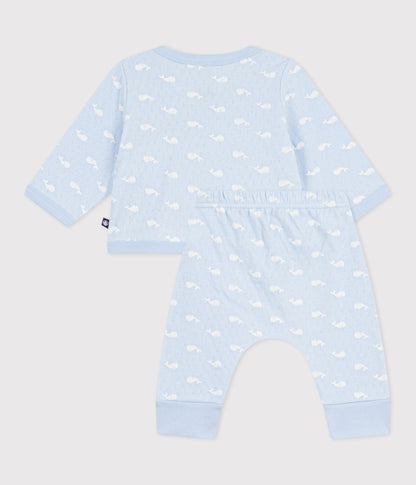 Ensemble long 2 pièces bébé en coton, imprimés baleines – D1