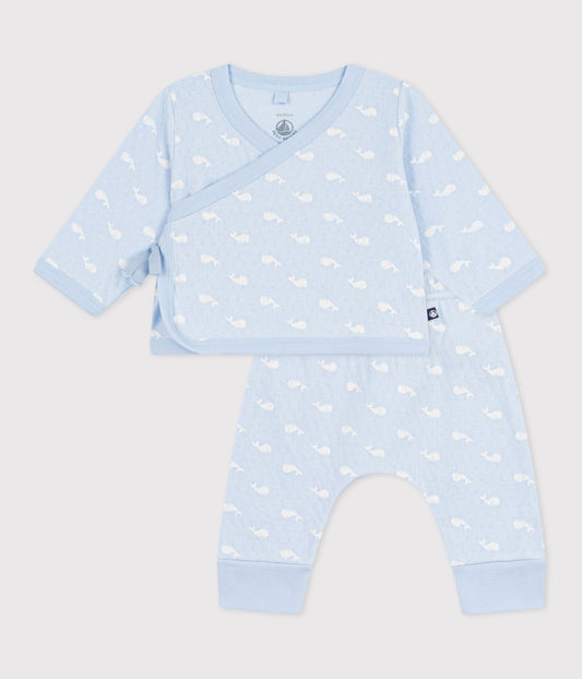 Ensemble long 2 pièces bébé en coton, imprimés baleines – F1