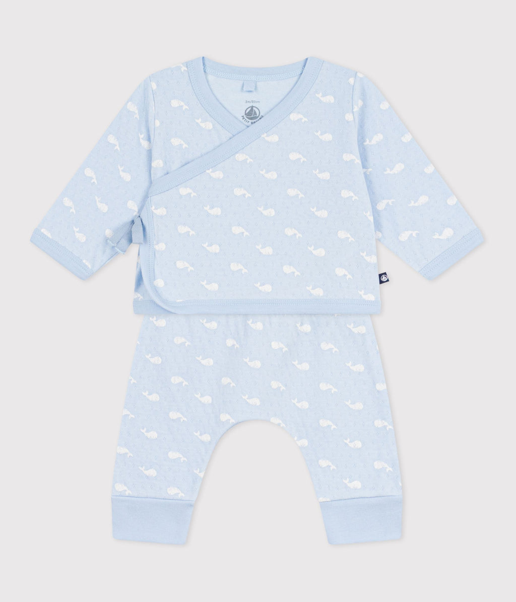 Ensemble long 2 pièces bébé en coton, imprimés baleines – F2