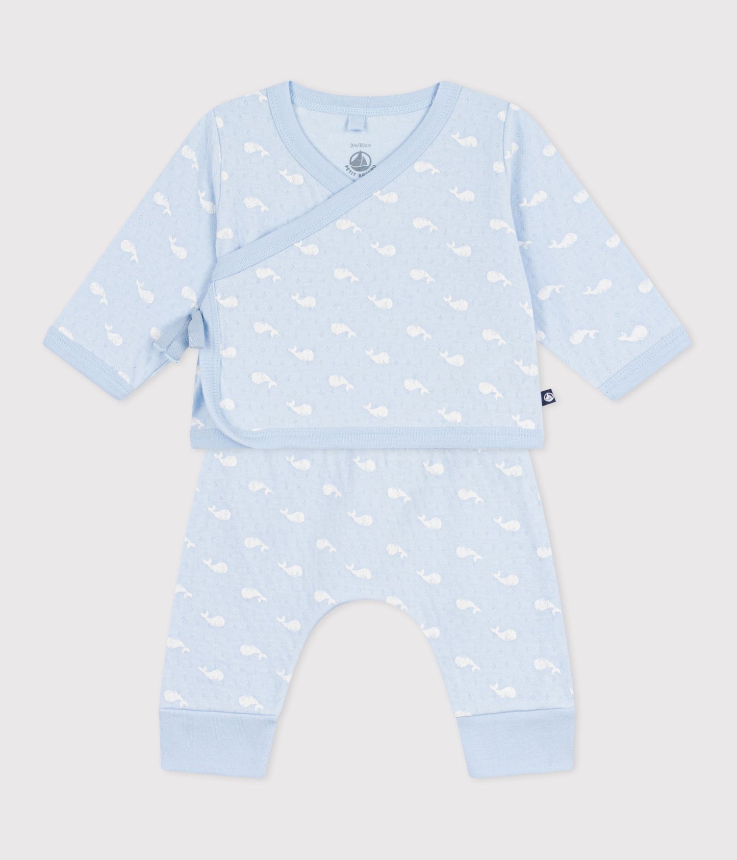 Ensemble long 2 pièces bébé en coton, imprimés baleines – F2