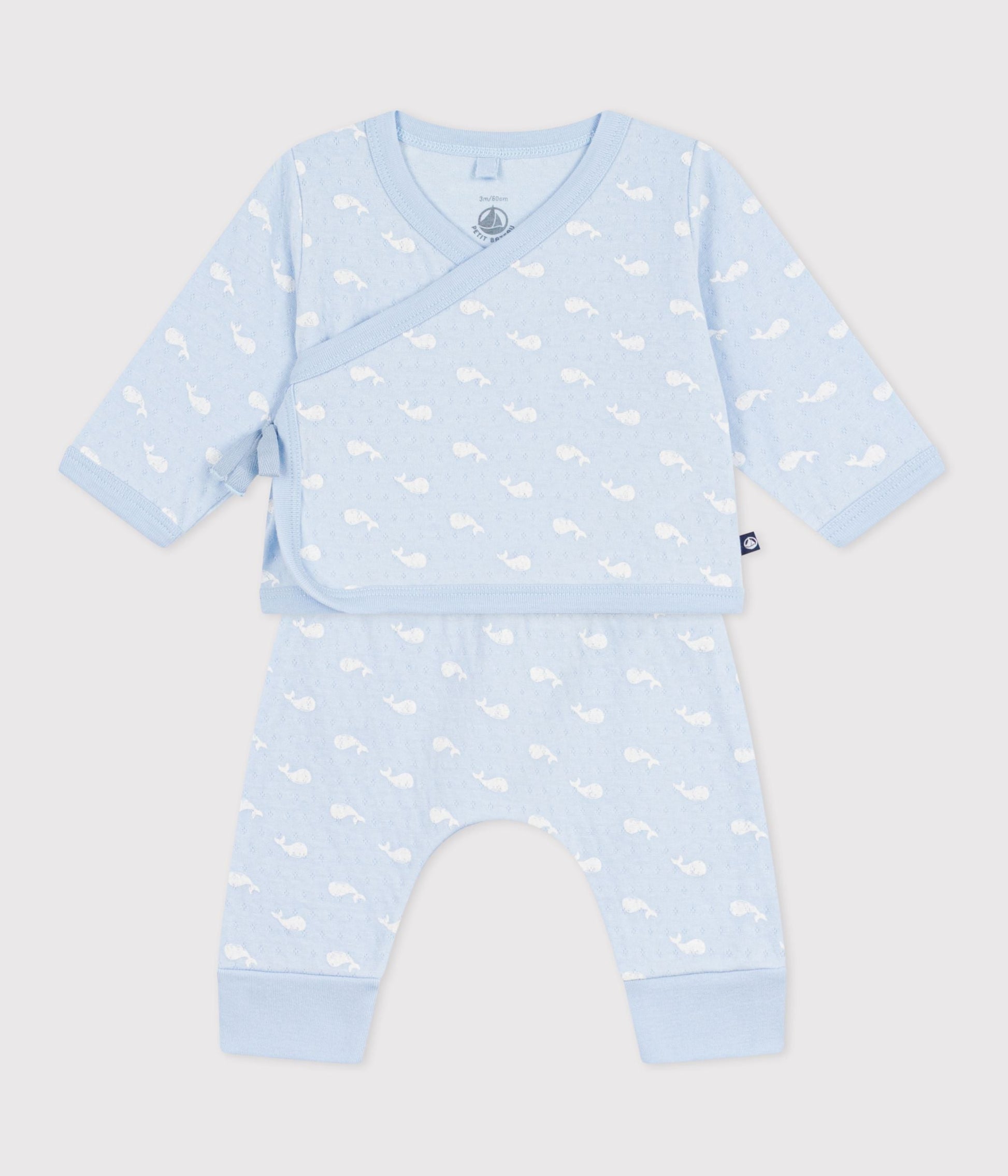 Ensemble long 2 pièces bébé en coton, imprimés baleines – F2
