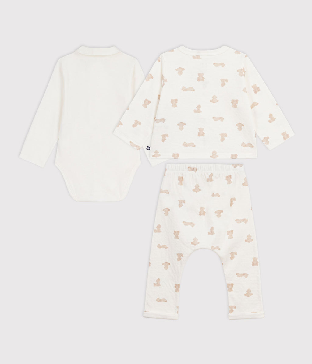 Ensemble long 3 pièces bébé en coton, imprimé oursons – D1