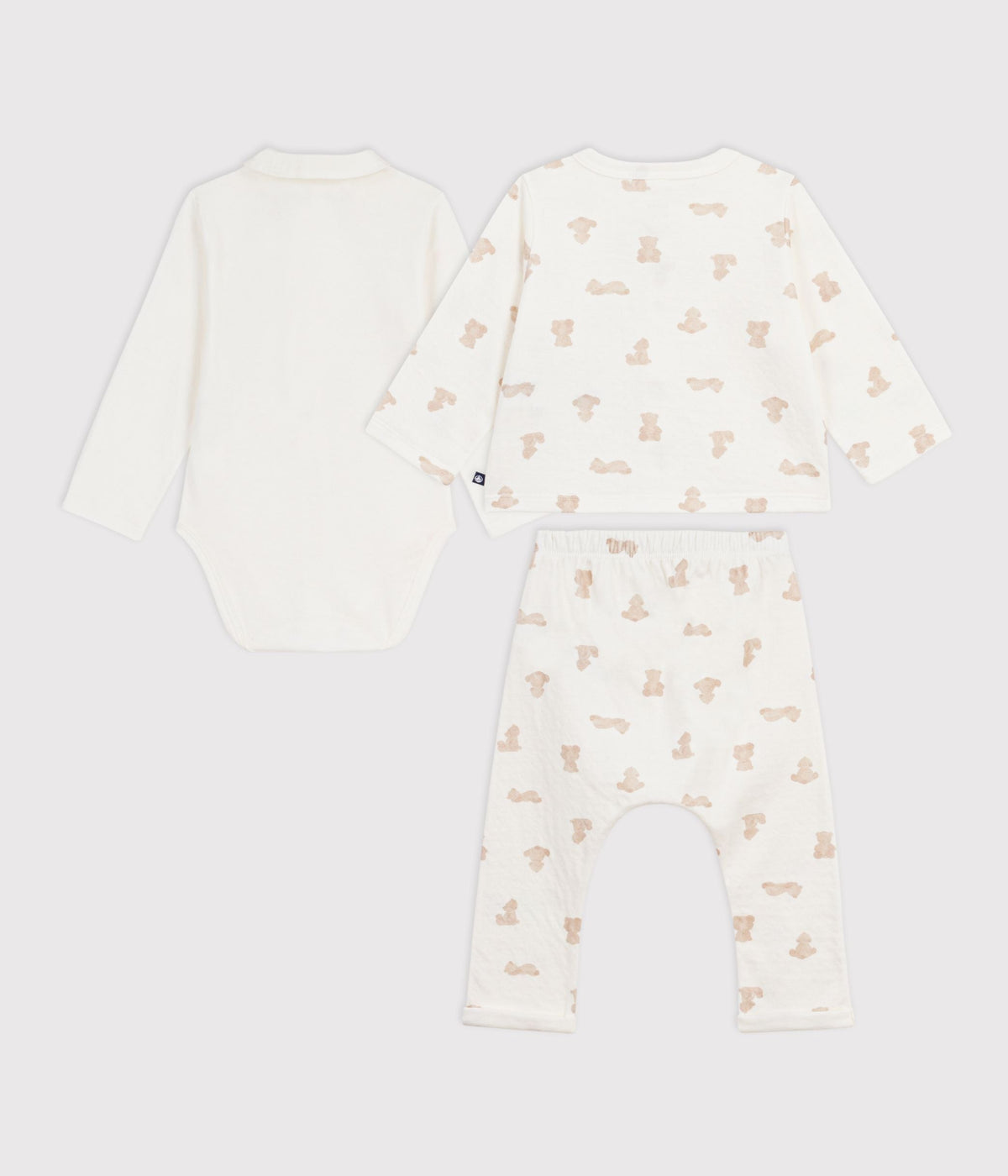 Ensemble long 3 pièces bébé en coton, imprimé oursons – D1
