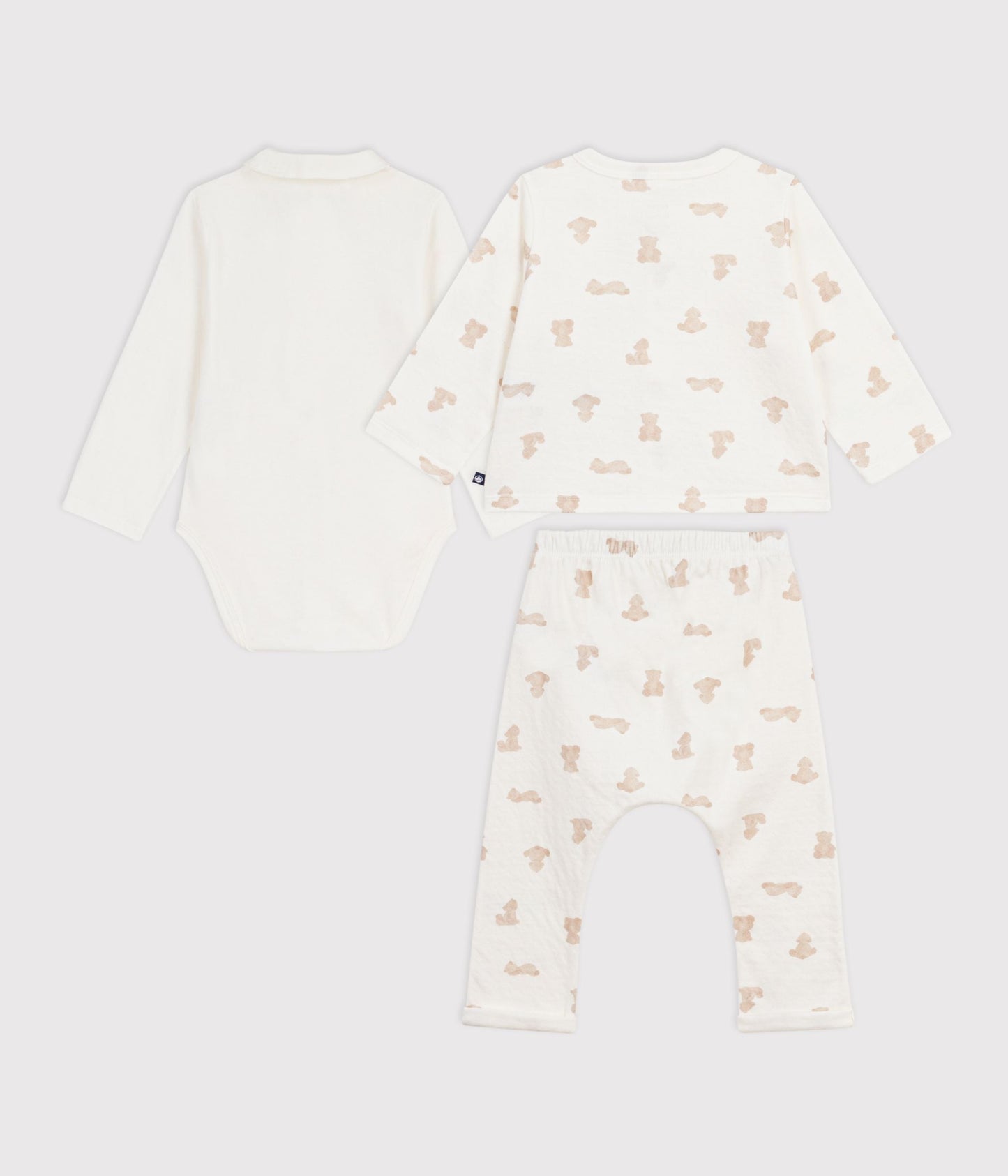 Ensemble long 3 pièces bébé en coton, imprimé oursons – D1