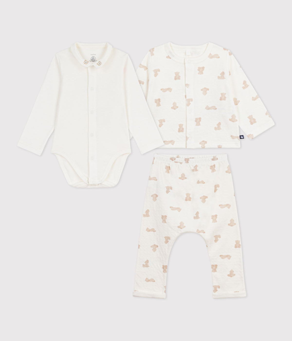 Ensemble long 3 pièces bébé en coton, imprimé oursons – F1