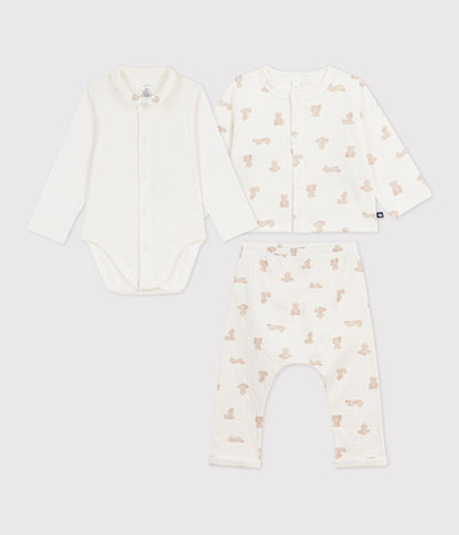 Ensemble long 3 pièces bébé en coton, imprimé oursons – F1
