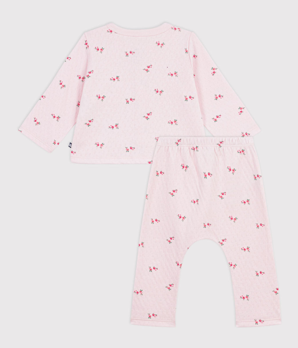 Ensemble long 2 pièces bébé en coton, imprimé fleurs – D1