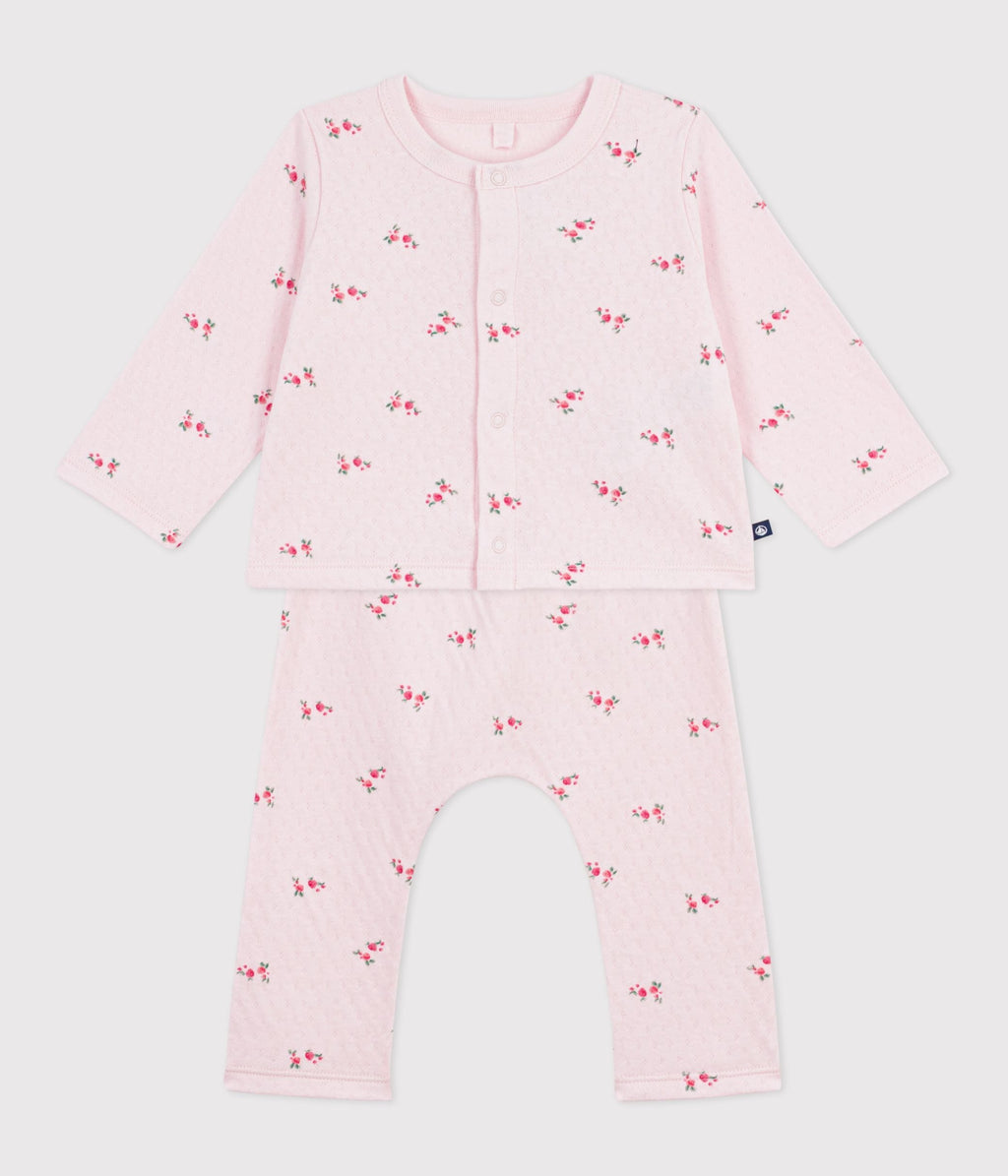 Ensemble long 2 pièces bébé en coton, imprimé fleurs – F2