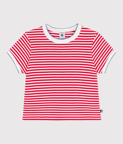 Tee-shirt enfant manches courtes en coton à rayures – F1