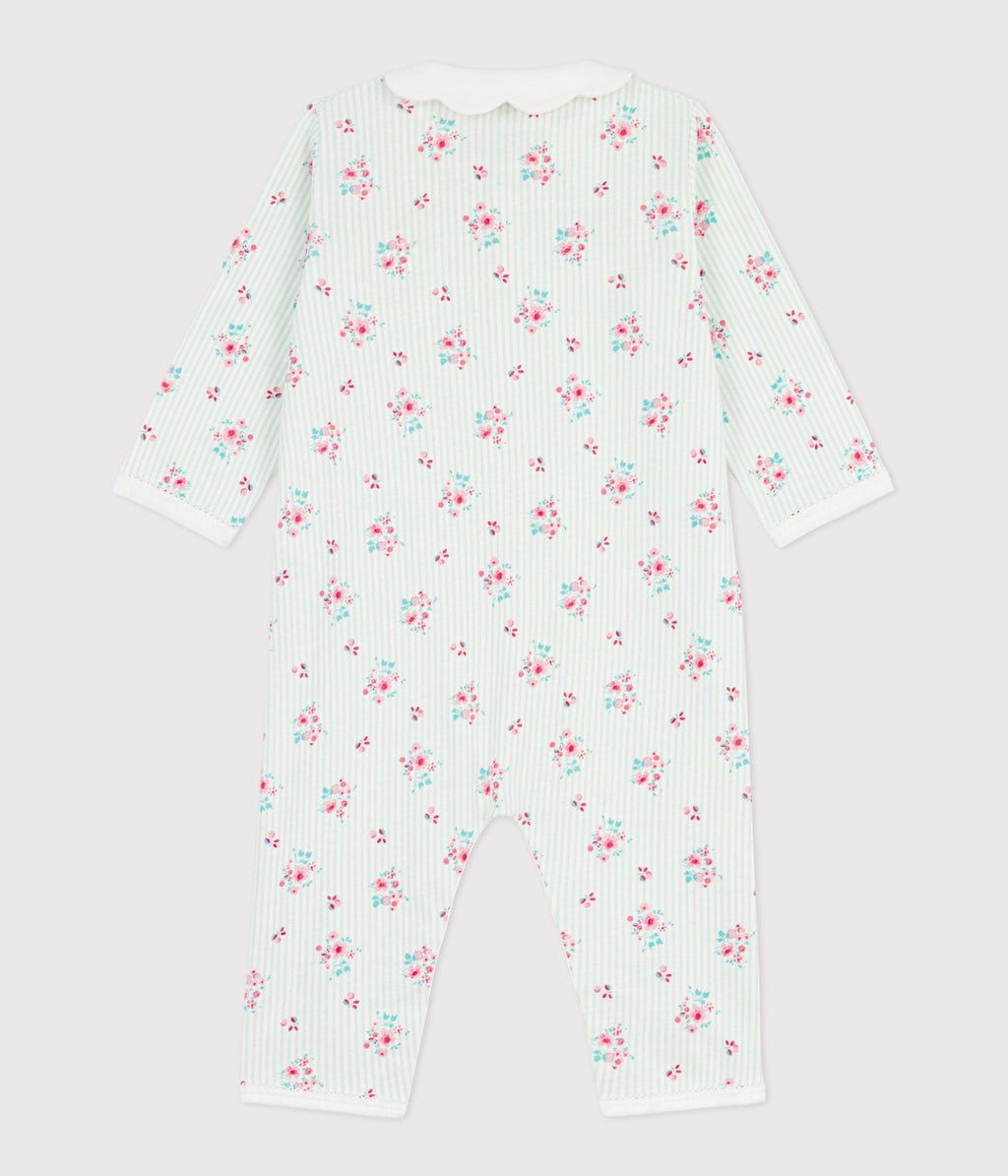Pyjama bébé en coton sans pieds à col imprimé fleuri – D1