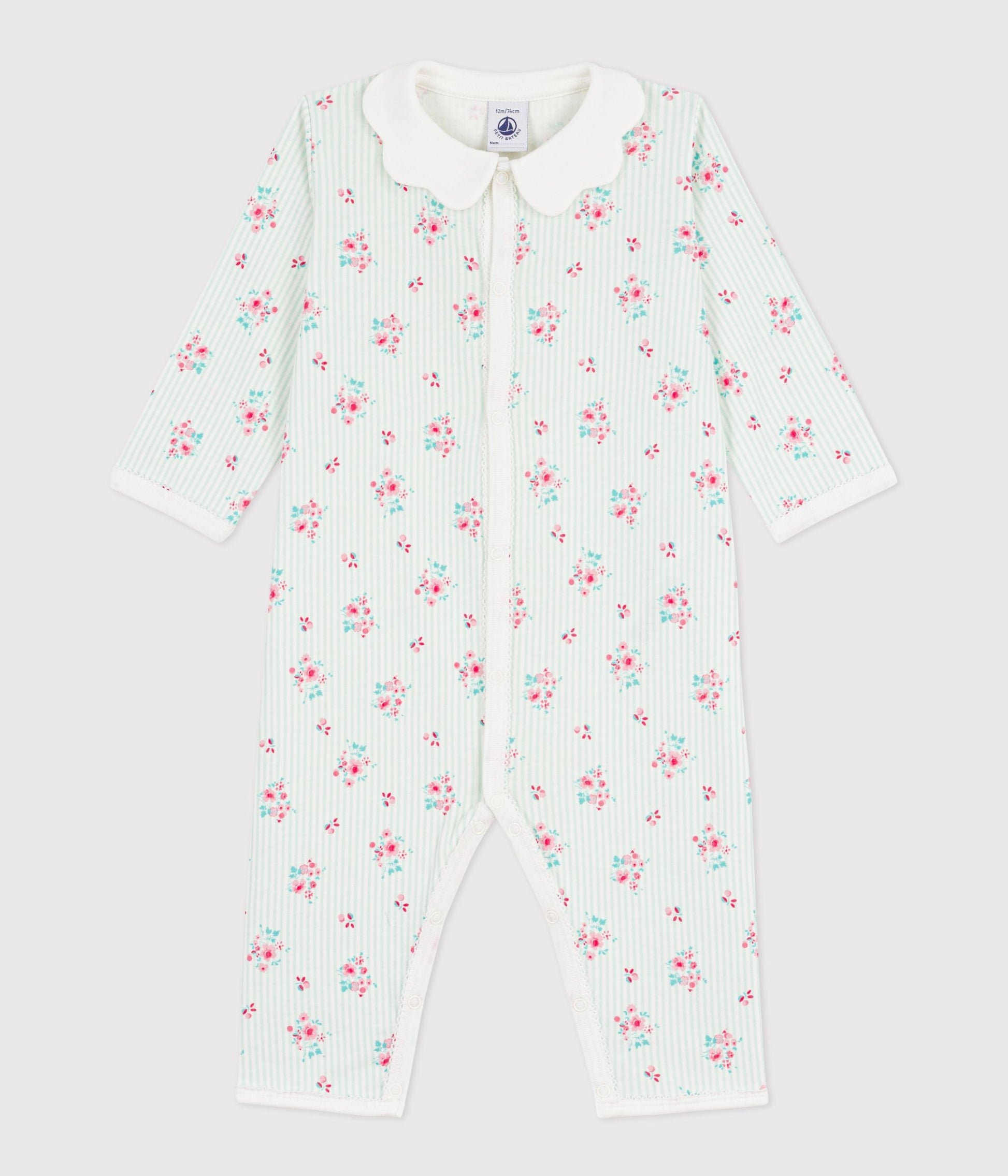Pyjama bébé en coton sans pieds à col imprimé fleuri – F1