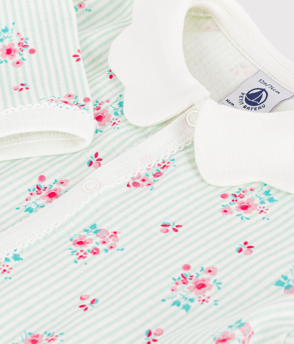 Pyjama bébé en coton sans pieds à col imprimé fleuri – Z1
