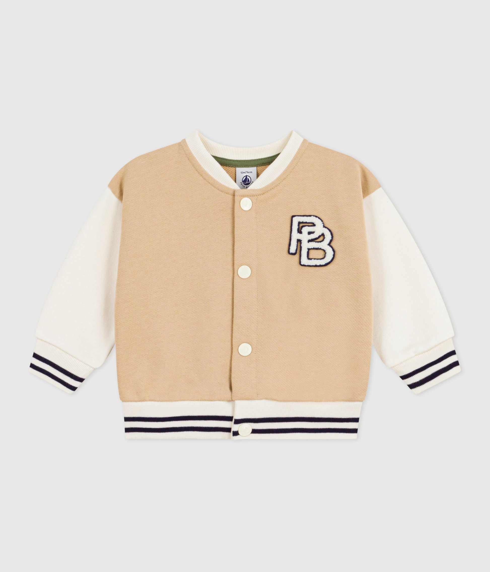 Veste teddy bébé en coton colorblock et badge – F1