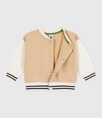 Veste teddy bébé en coton colorblock et badge – F2
